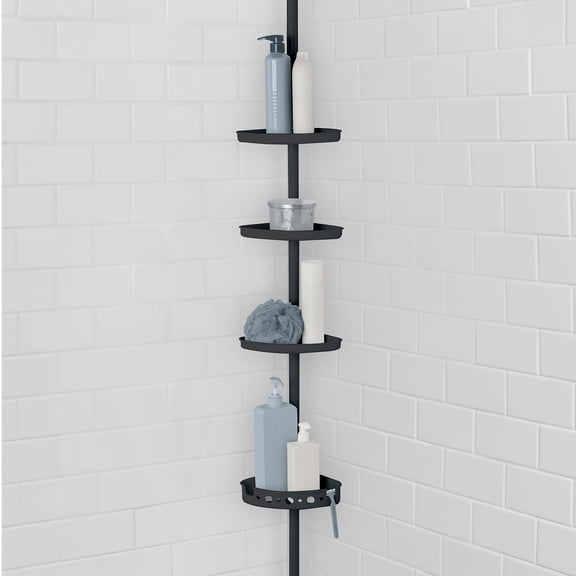 Mainstays 4-Tier Black Tension Pole Shower Caddy Organizer