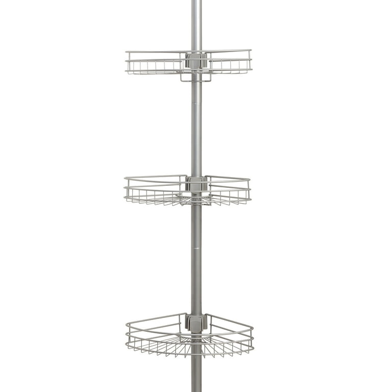 Mainstays Tension Pole Shower Caddy, Rust Resistant Steel, 3 Shelf, Satin  Nickel