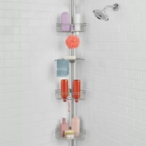 Mainstays Tension Rod Shower Caddy, Rust-Resistant 3 Tier Corner Pole Caddy, 5 - 8 Ft., Satin Nickel