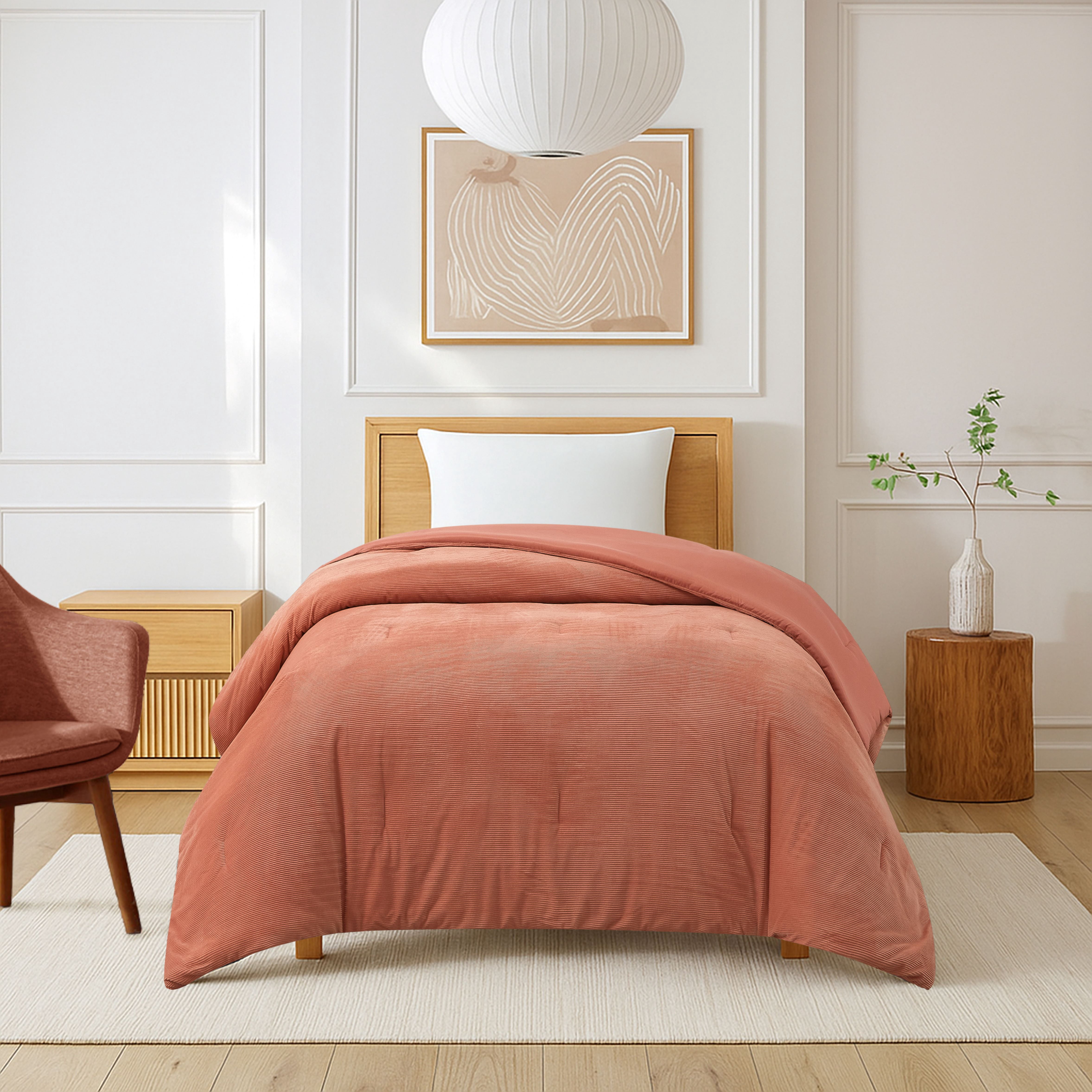 Mainstays Terracotta Corduroy Comforter for Teens and Adults, Twin XL
