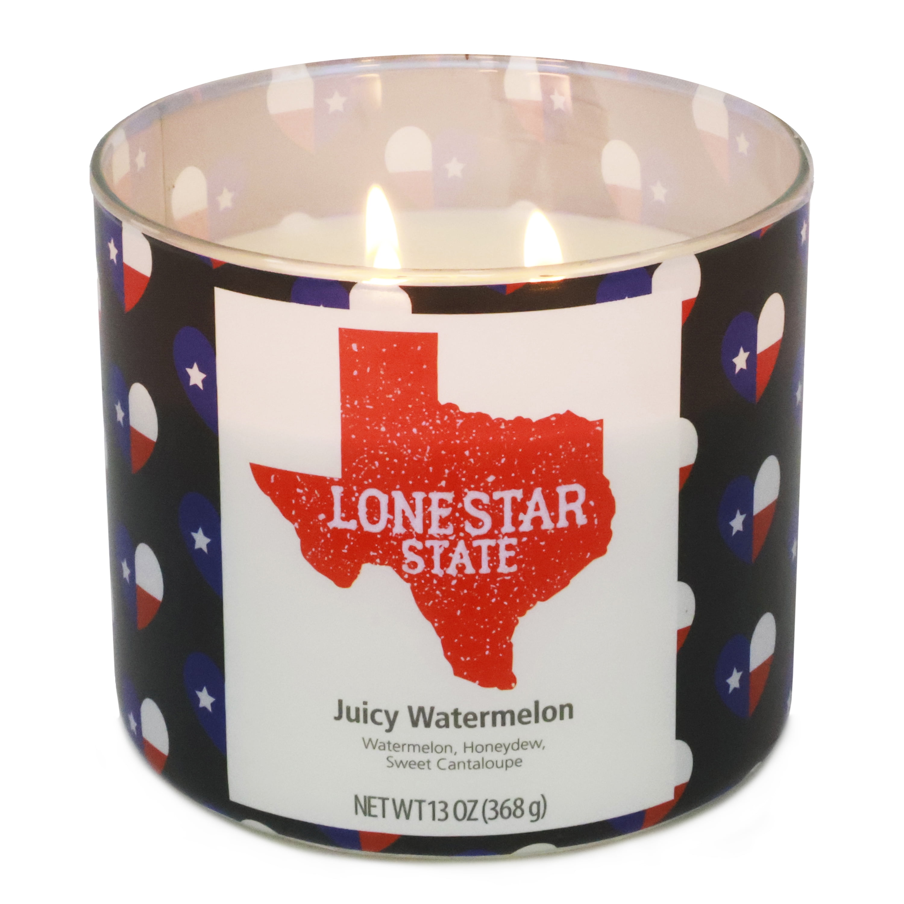Mainstays Texas Themed Lone Star State Juicy Watermelon 3-Wick candle, 13-Ounce
