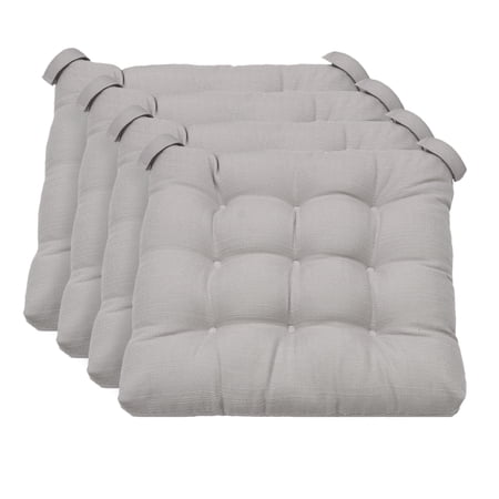 MAINSTAYS TEXTURED CHAIR SEAT PAD (CHAIR CUSHION), SILVER COLOR, 4-PIECE SET, 15.5″ X 16″