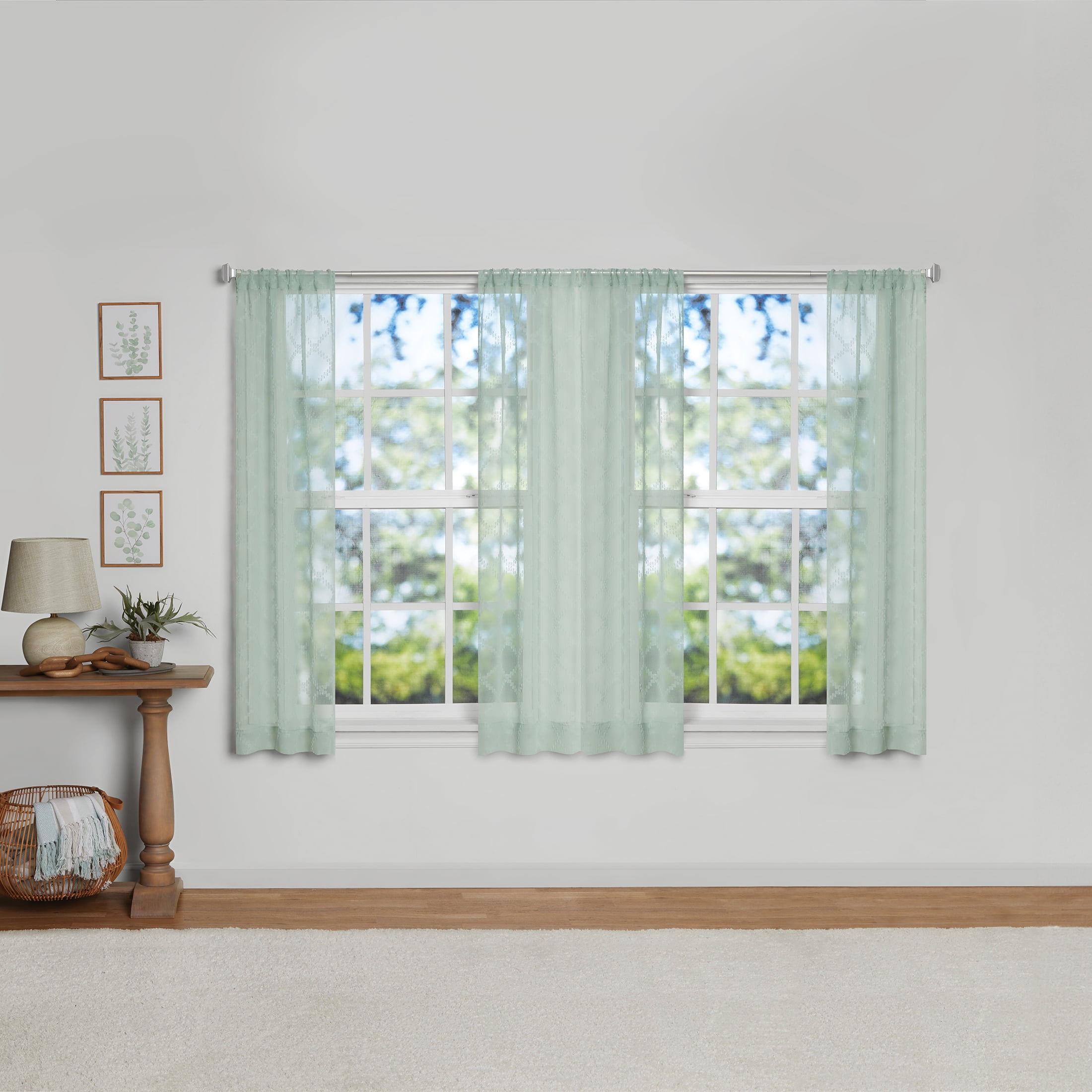 Mainstays Textured Clip Sheer Curtain Panels, Set of 4, Soft Sea, 28 in x 63 in