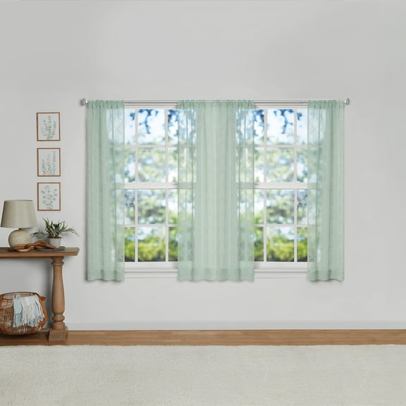 Mainstays Textured Clip Sheer Curtain Panels, Set of 4, Soft Sea, 28"W x 63"L
