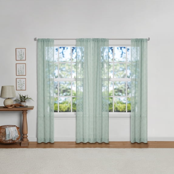 Mainstays Textured Clip Sheer Curtain Panels, Set of 4, Soft Sea, 28"W x 84"L