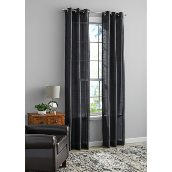 Mainstays Textured Faux Silk Light Filtering Grommet Curtain Panel, Set of 2, Black, 37” W x 95” L
