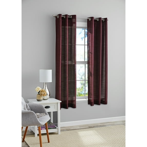 Mainstays Textured Faux Silk Light Filtering Grommet Curtain Panel, Set of 2, Burgundy, 37” W x 63” L
