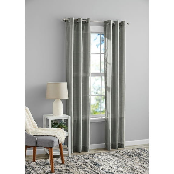 Mainstays Textured Faux Silk Light Filtering Grommet Curtain Panel, Set of 2, Silver, 37” W x 84” L