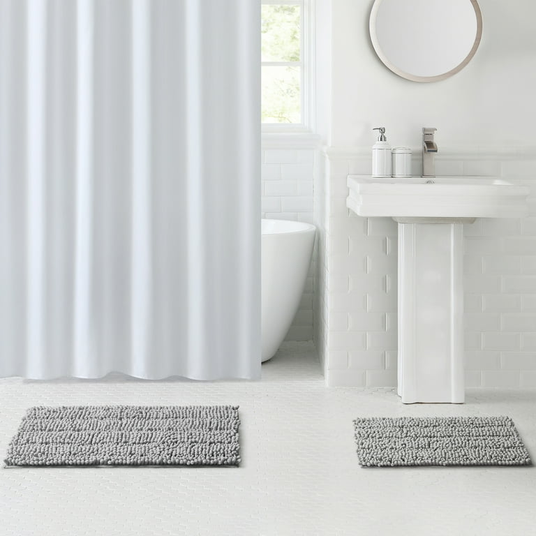 Striped Light Grey Bathroom Rug Set 3 Pieces Gray Ultra Soft, Non