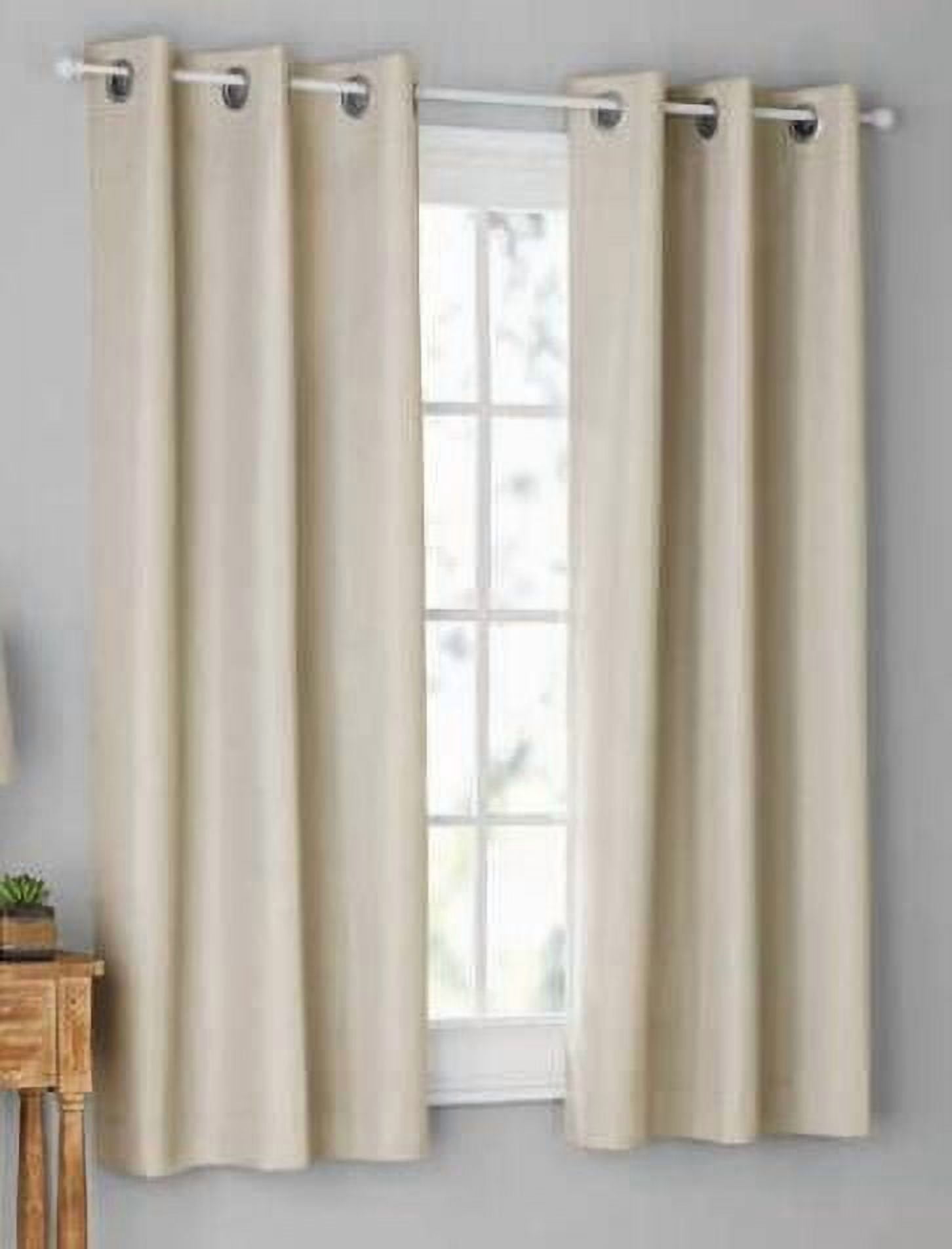 Mainstays Olan Textured Solid Blackout Grommet Curtain Panel Pair Window Treatment, Set of 2 Room Darkening Drapes for Bedroom, Beige, 37" W x 63" L