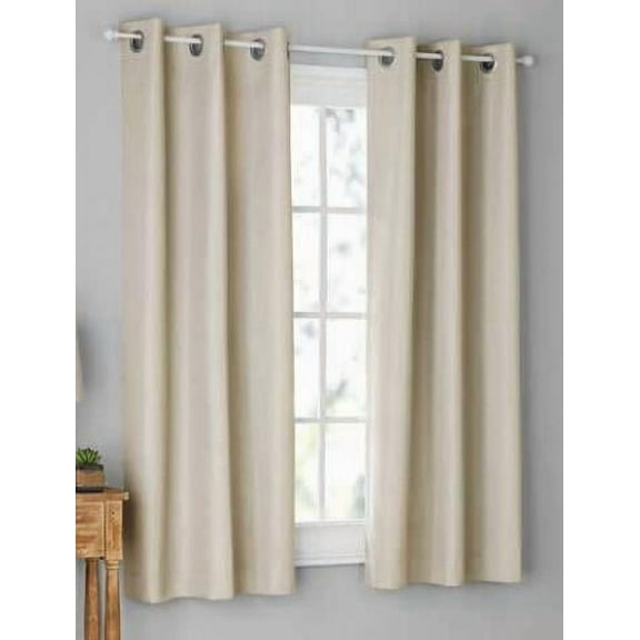Mainstays Olan Textured Solid Blackout Grommet Curtain Panel Pair Window Treatment, Set of 2 Room Darkening Drapes for Bedroom, Beige, 37" W x 63" L