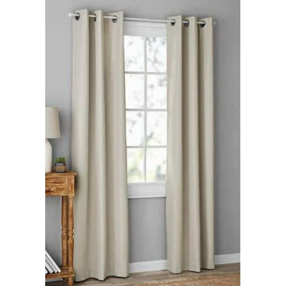 Mainstays Olan Beige Blackout Curtain Panel Pair, 2-Pack, Grommet Top, Textured Solid, 37" x 84", Room Darkening Drapes for Bedroom