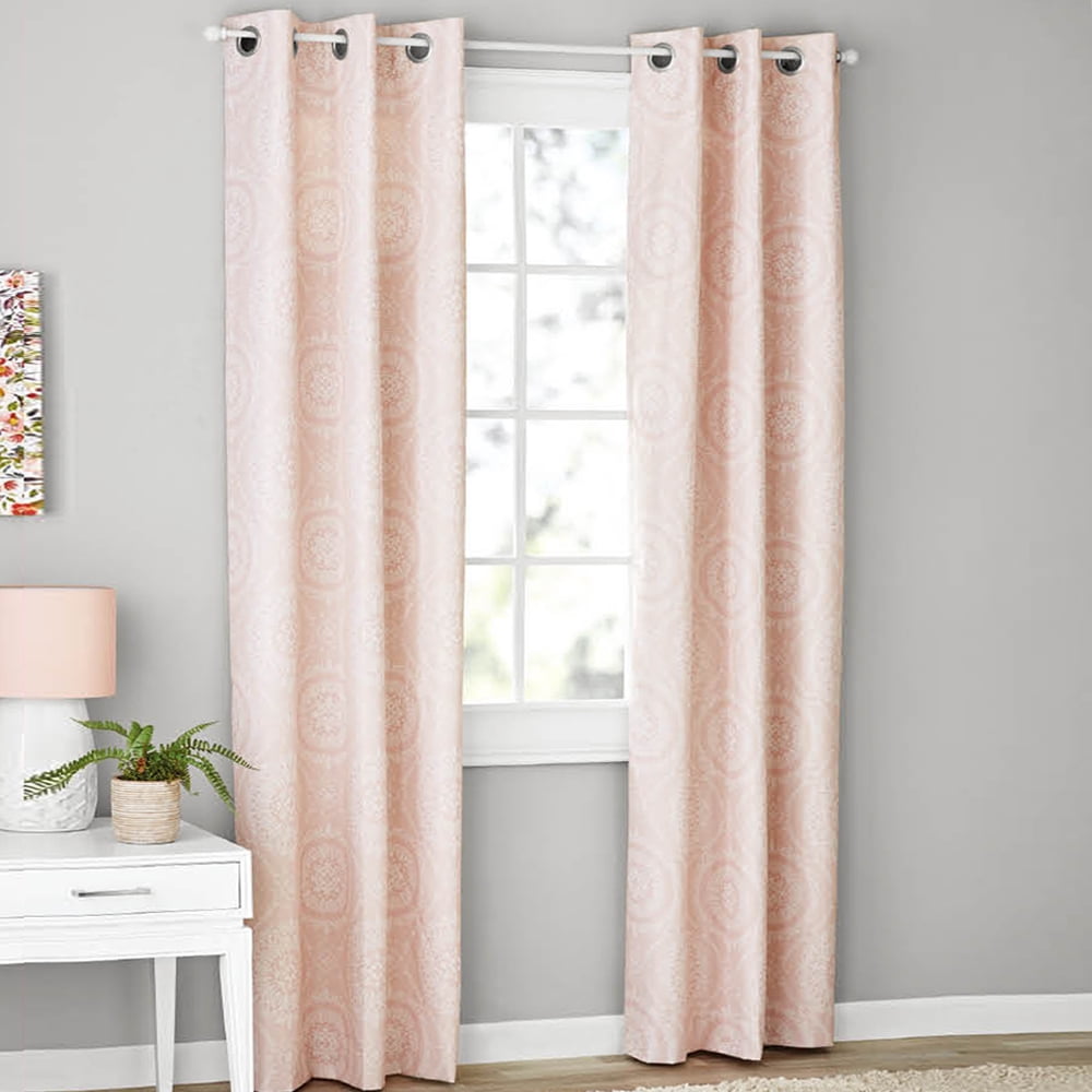 Mainstays Textured Solid Blackout Grommet Curtain Panel Pair, Set of 2, Blush Print, 37" W x 84" L