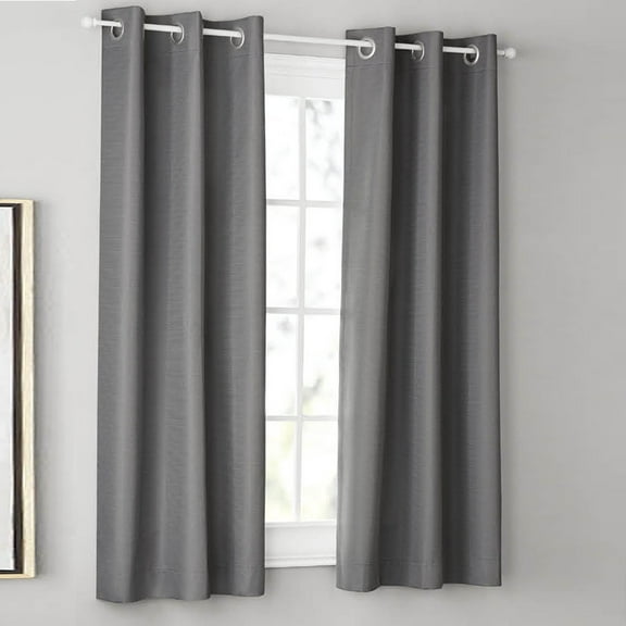 Mainstays Olan Dark Gray Blackout Curtain Panel Pair, 2-Pack, Grommet Top, Textured Solid, 37" x 63", Room Darkening Drapes for Bedroom