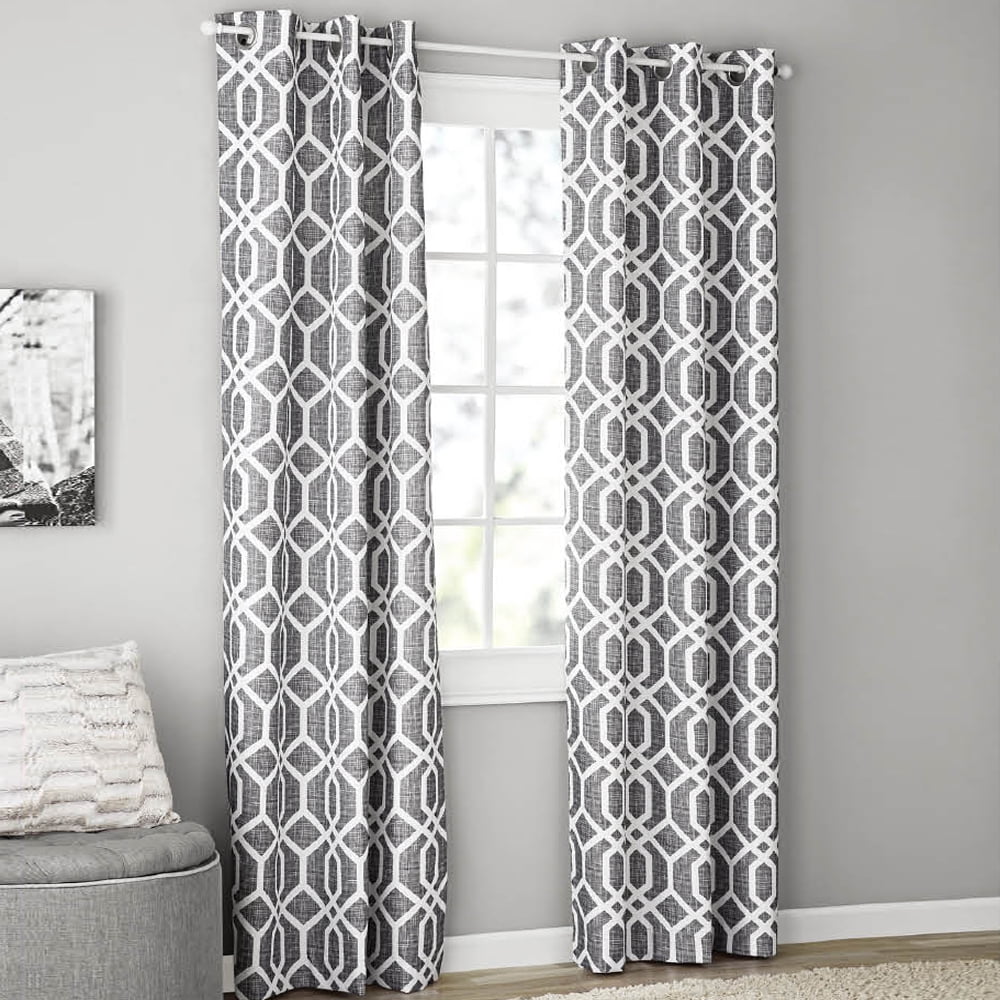 Mainstays Blackout Grommet Curtain Panel Pair, Set of 2, Gray Geo, 37 in x 84 in