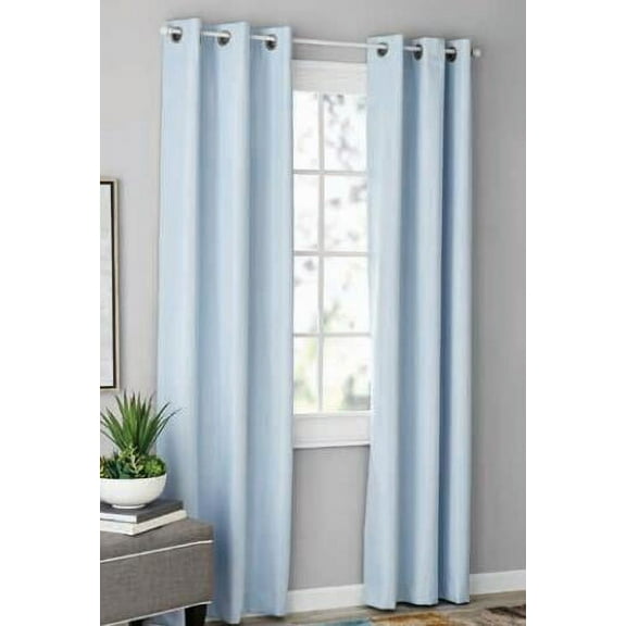 Mainstays Olan Textured Solid Blackout Grommet Curtain Panel Pair Window Treatment, Set of 2 Room Darkening Drapes for Bedroom, Light Blue, 37" W x 84" L