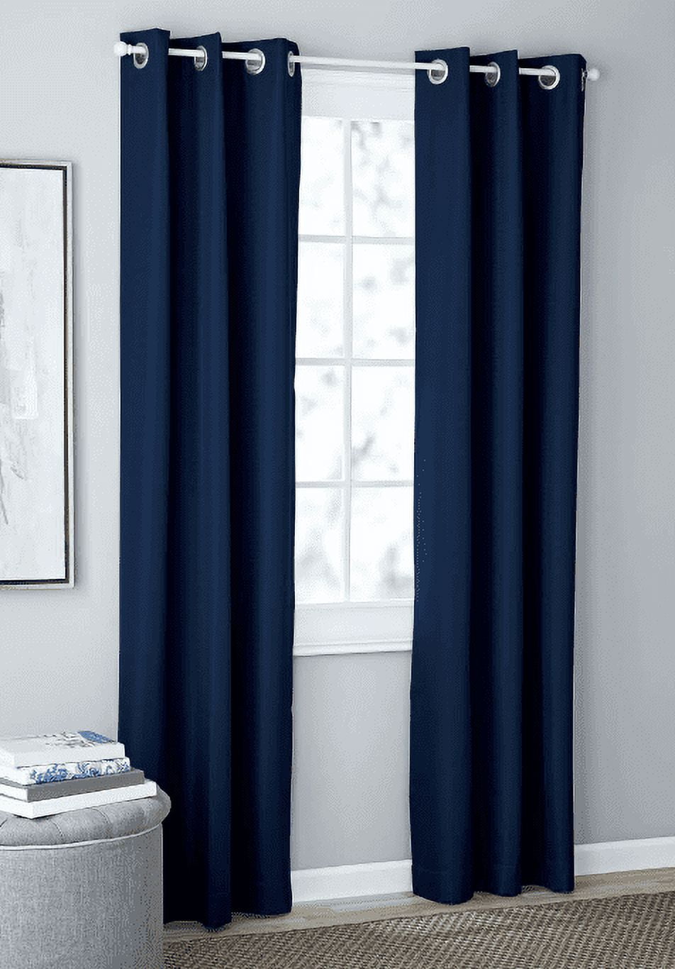 Mainstays Olan Navy Blackout Curtain Panel Pair, 2-Pack, Grommet Top, Textured Solid, 37" x 84", Room Darkening Drapes for Bedroom