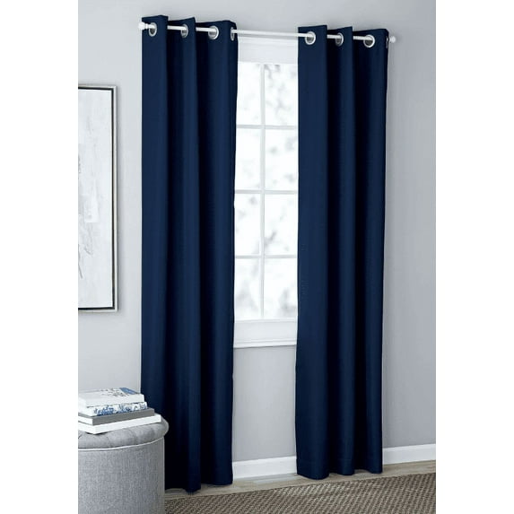 Mainstays Olan Navy Blackout Curtain Panel Pair, 2-Pack, Grommet Top, Textured Solid, 37" x 84", Room Darkening Drapes for Bedroom