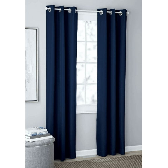 Mainstays Olan Navy Blackout Curtain Panel Pair, 2-Pack, Grommet Top, Textured Solid, 37" x 84", Room Darkening Drapes for Bedroom