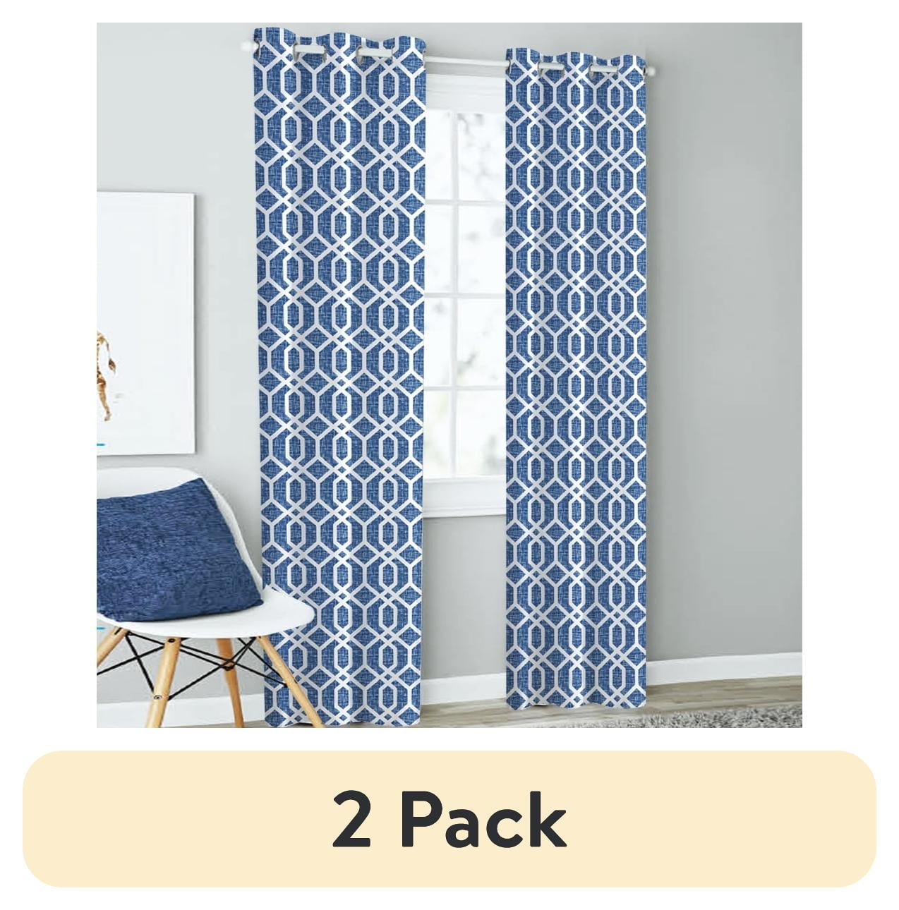 (2 pack) Mainstays Textured Solid Blackout Grommet Curtain Panel Pair, Set of 2, Navy Geo, 37" W x 84" L - Walmart.com