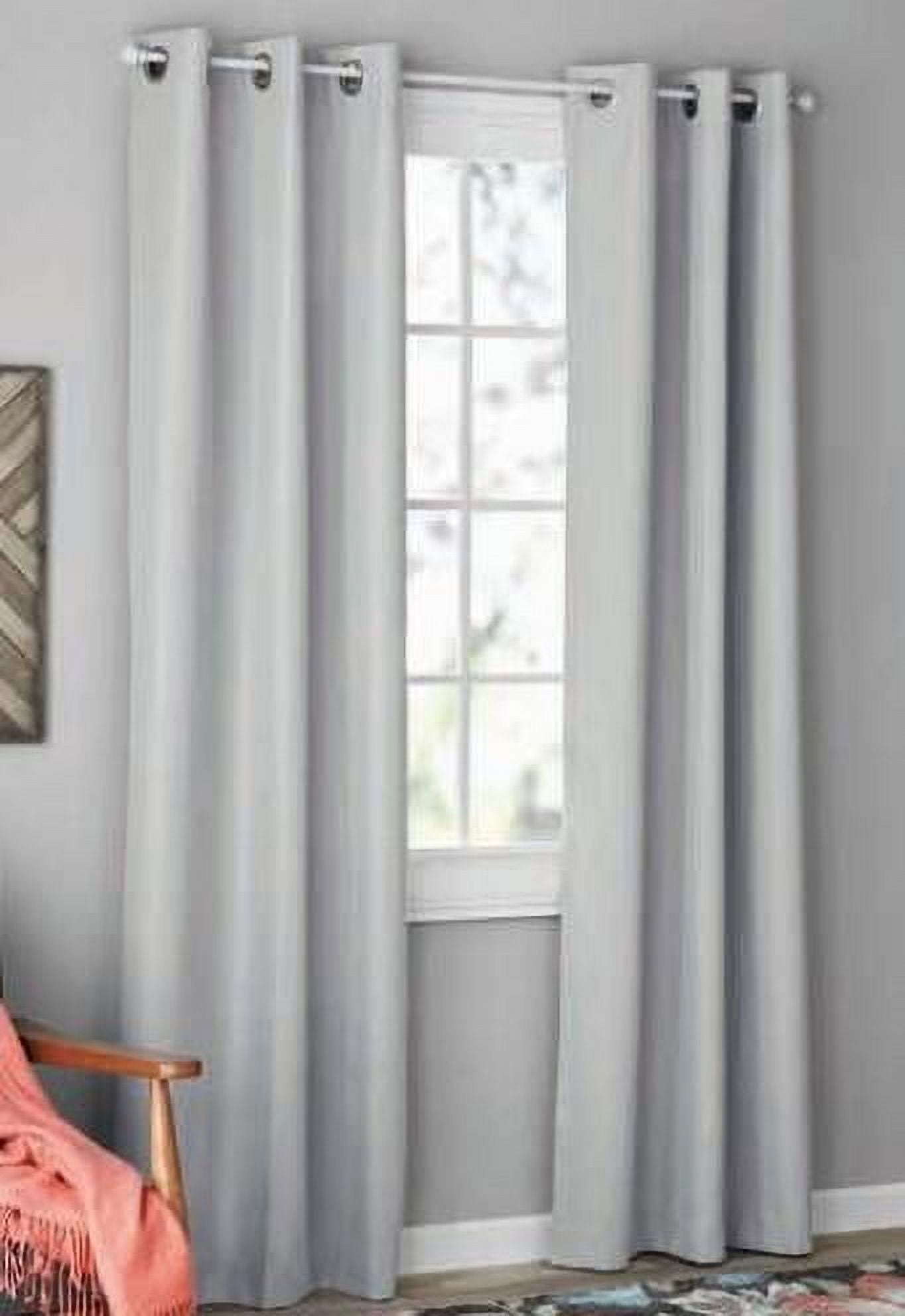 Mainstays Olan Textured Solid Blackout Grommet Curtain Panel Pair Window Treatment, Set of 2 Room Darkening Drapes for Bedroom, Silver, 37" W x 84" L