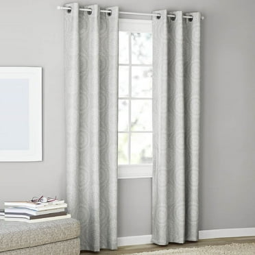 Mainstays Textured Solid Blackout Grommet Curtain Panel Pair, Set of 2, Silver Print, 37" W x 84" L