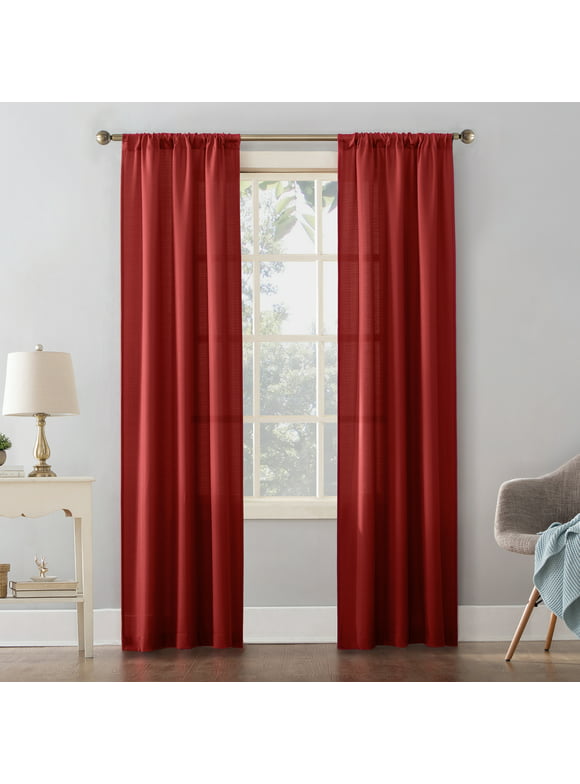 Mainstays Textured Solid Curtain Single Panel, 38" x 95", Red