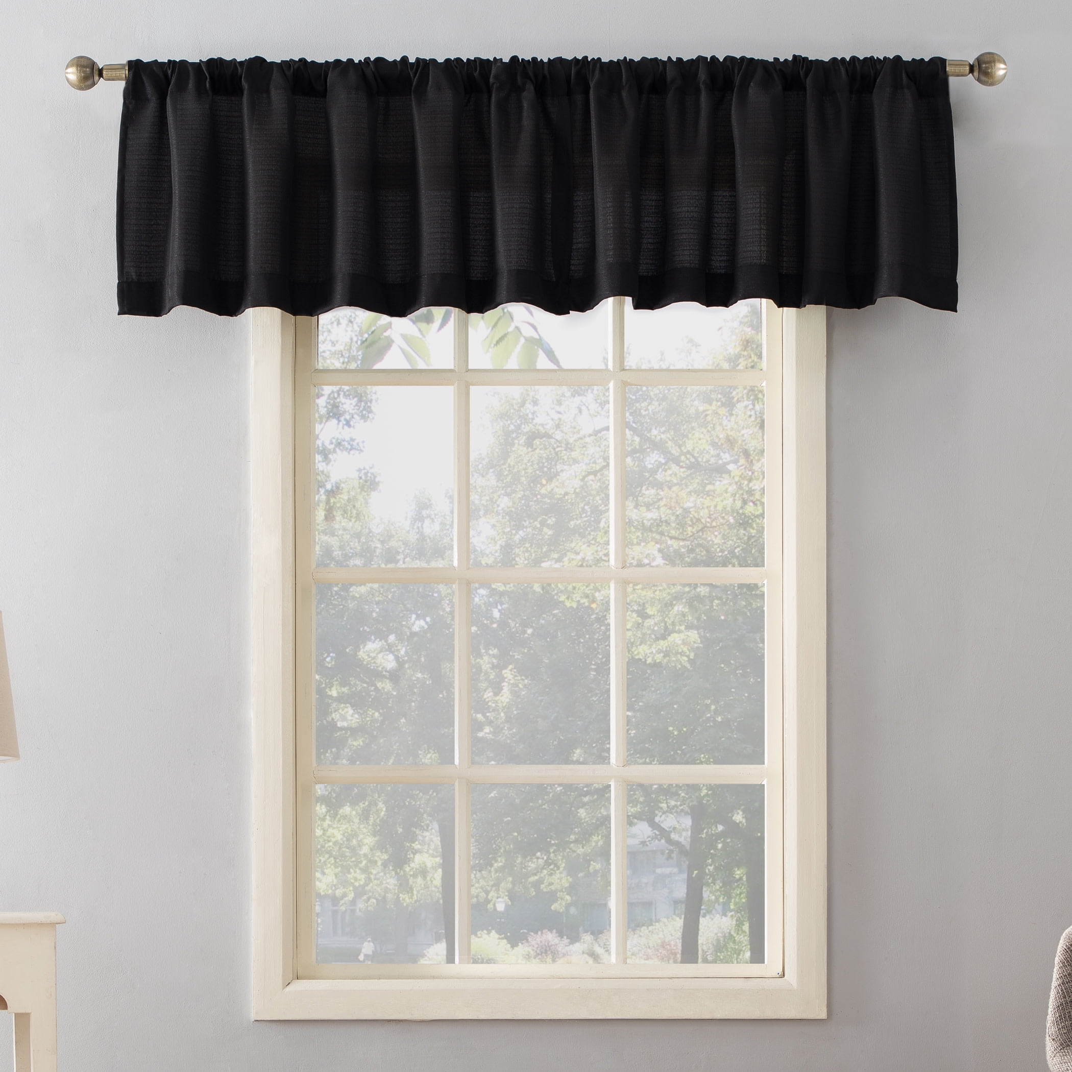 Mainstays Lauren Semi-Sheer Textured Solid Rod Pocket Curtain Valance, Black, 56"W x 17"L