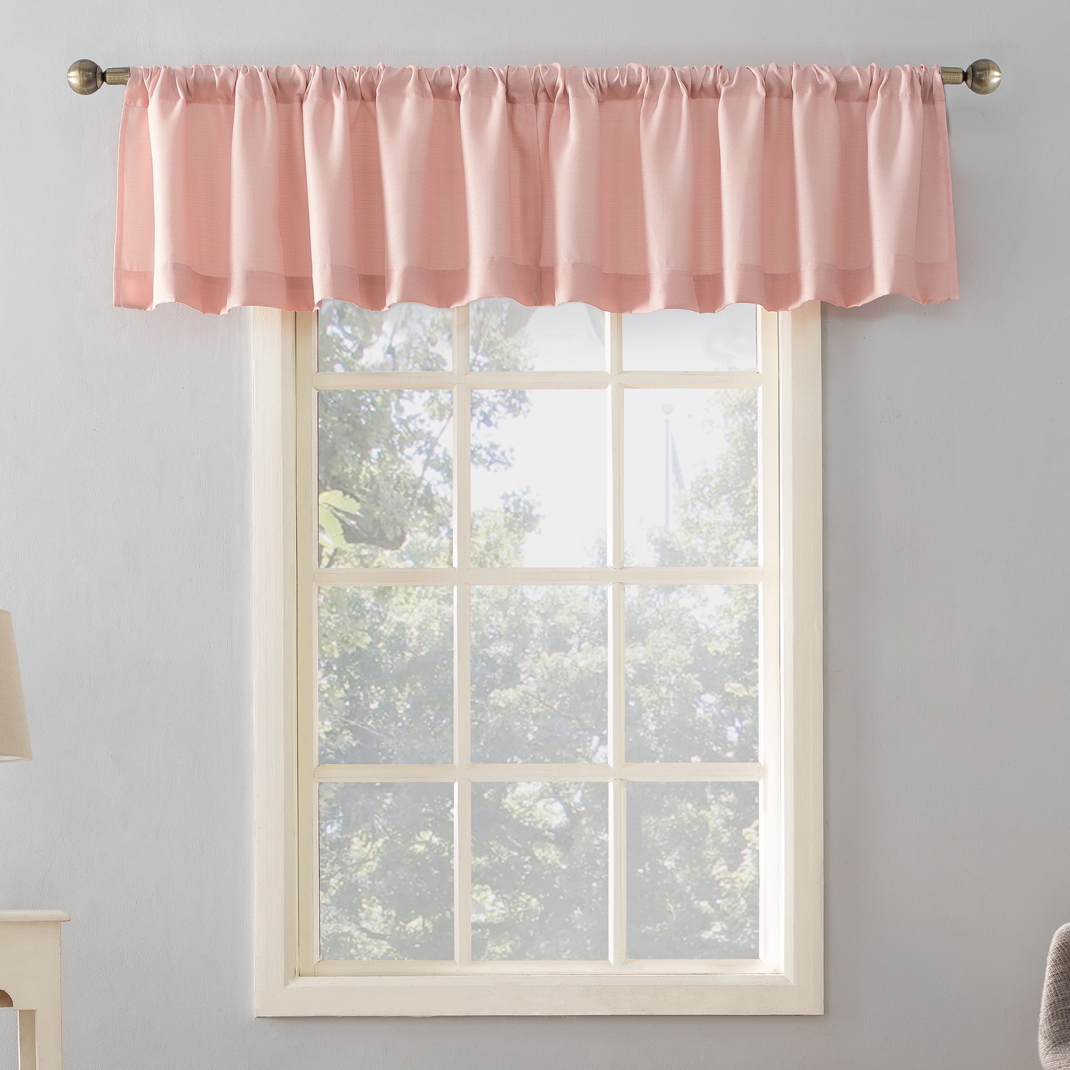 Mainstays Lauren Semi-Sheer Textured Solid Rod Pocket Curtain Valance, Blush, 56 in W x 17 in L