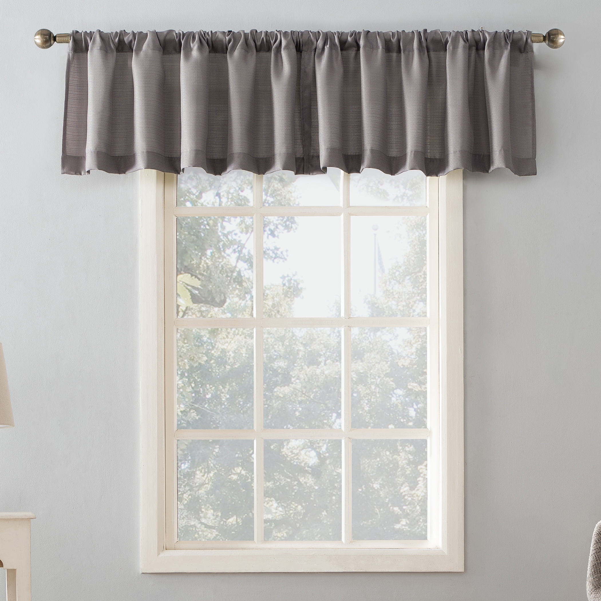 Mainstays Lauren Semi-Sheer Textured Solid Rod Pocket Curtain Valance, Gray, 56"W x 17"L