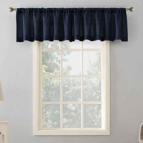 Mainstays Lauren Semi-Sheer Textured Solid Rod Pocket Curtain Valance, Navy, 56"W x 17"L