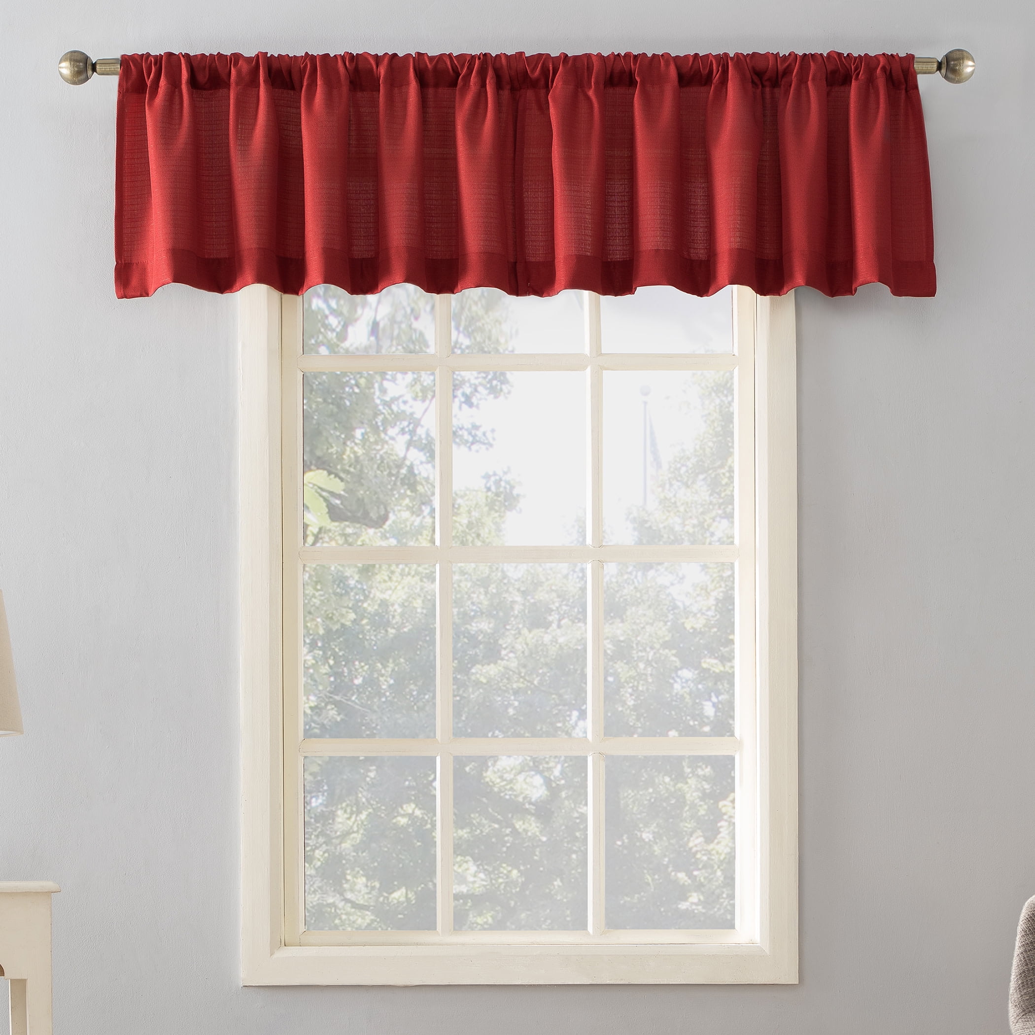 Mainstays Textured Semi-Sheer Solid Rod Pocket Curtain Valance, Red, 56 in W x 17 in L