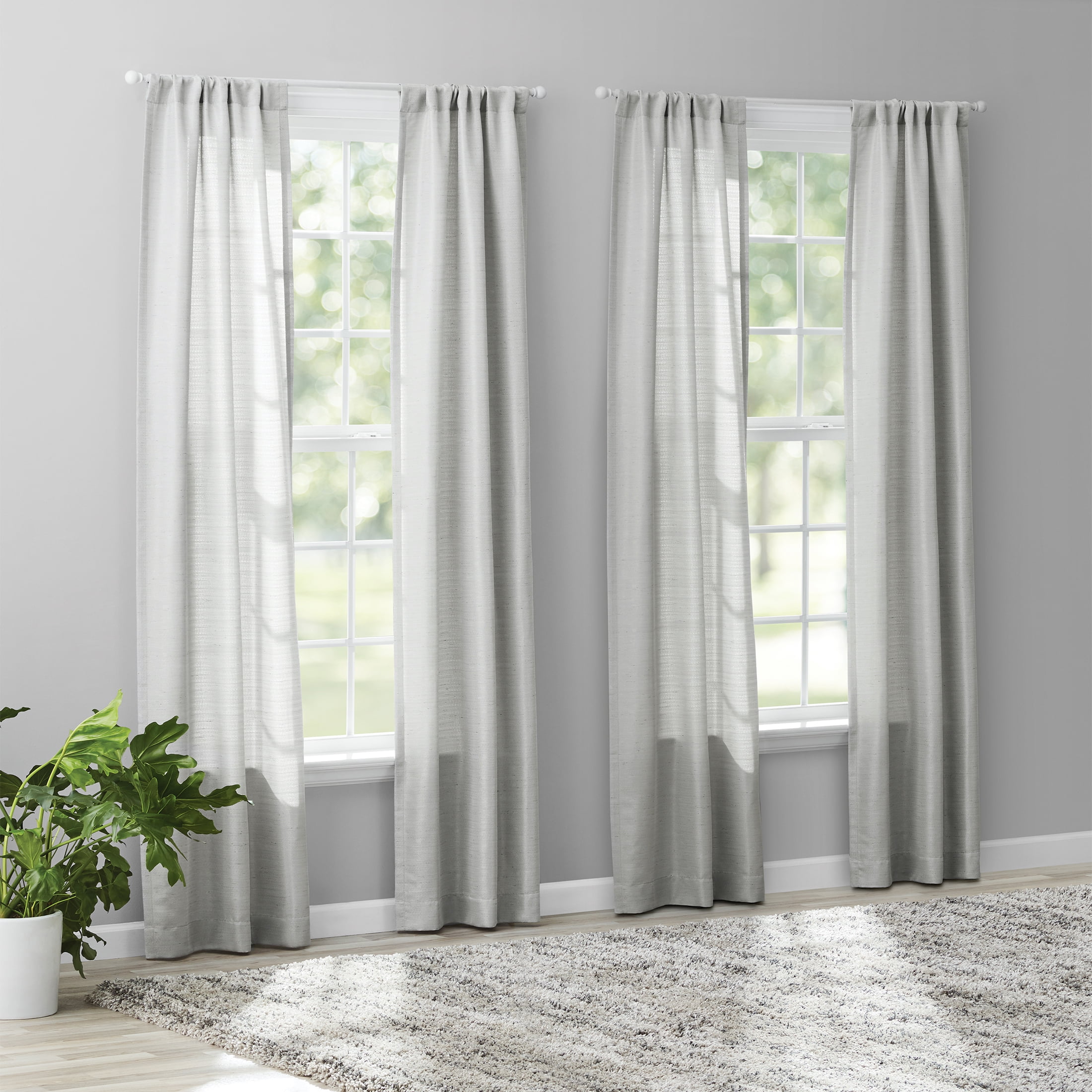 Mainstays Textured Solid Light Filtering Curtain Panels, Set of 4, Silver, 28"W x 84"L
