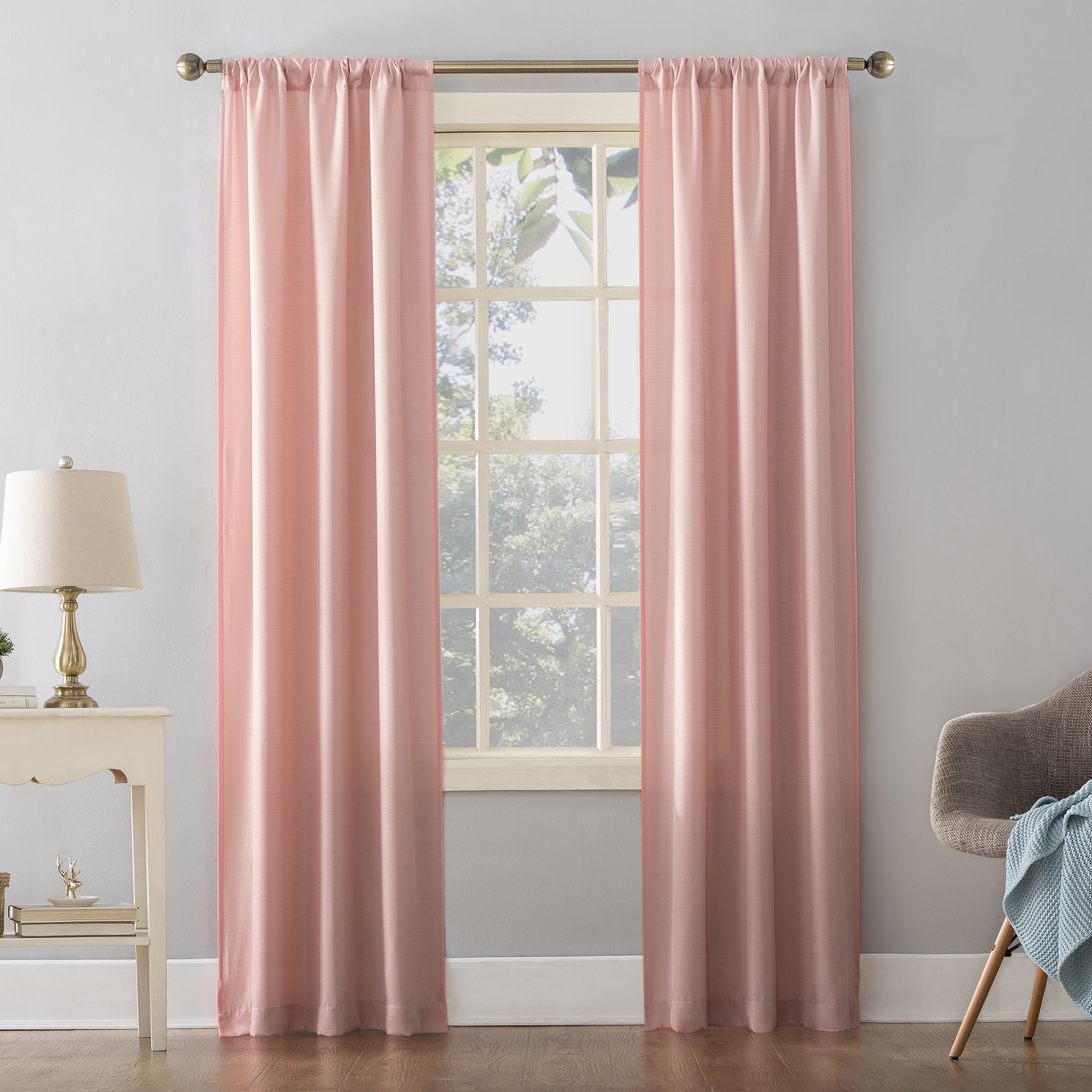Mainstays Lauren Semi Sheer Textured Solid Rod Pocket Curtain, Single Panel, Blush, 38" W x 84"L
