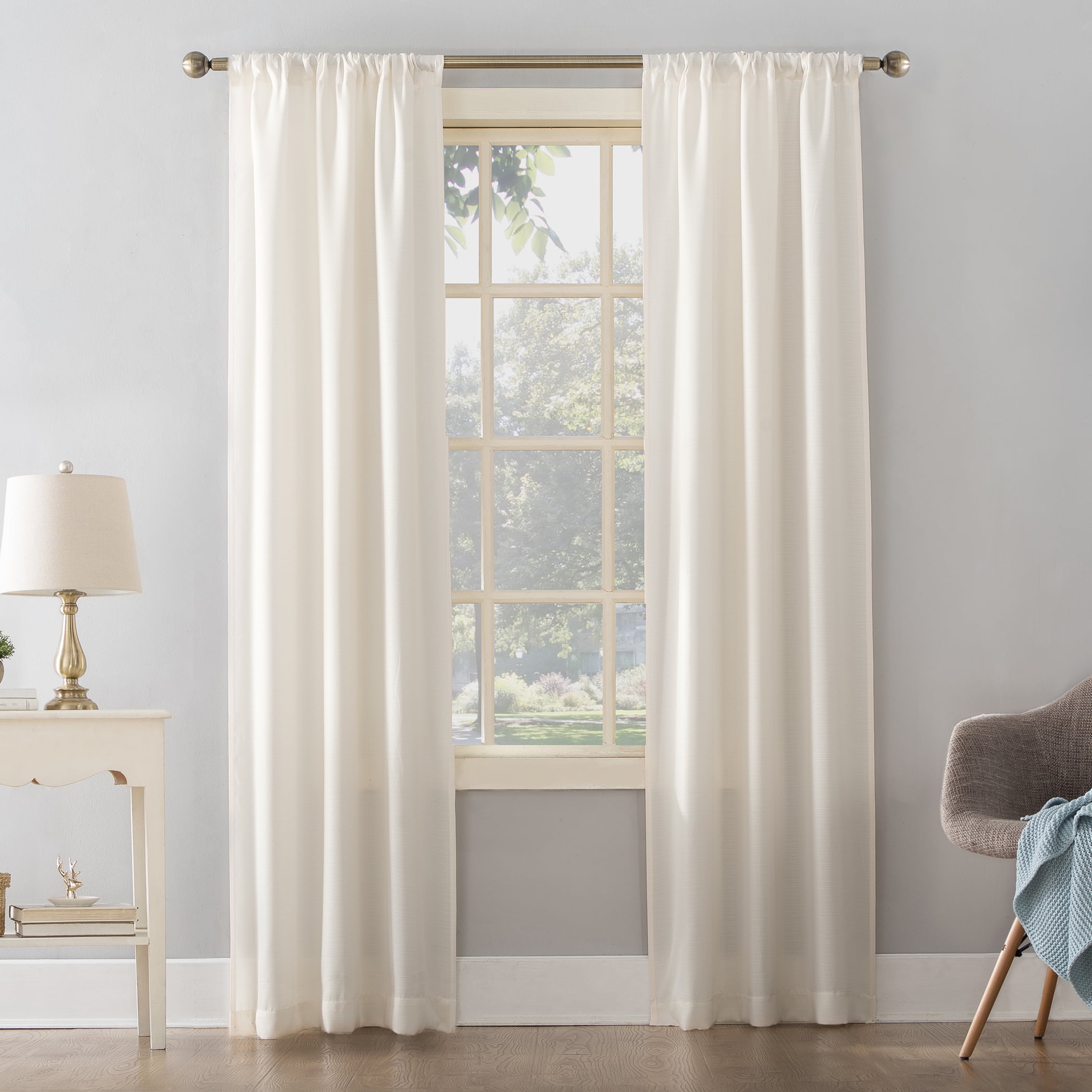 Mainstays Lauren Semi-Sheer Textured Solid Rod Pocket Curtain Single Panel, Cream, 38 in x 95 in
