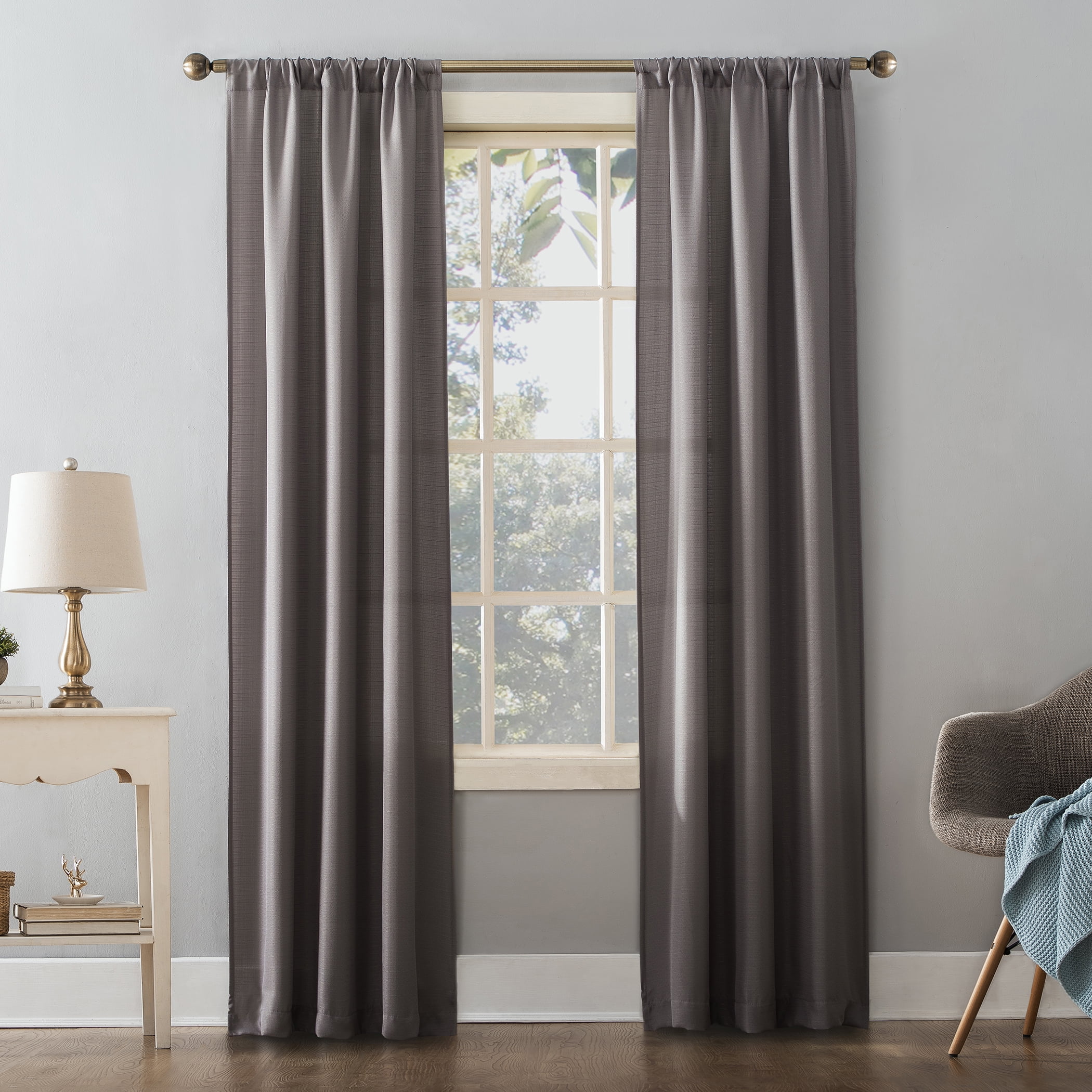 Mainstays Lauren Semi Sheer Textured Solid Rod Pocket Curtain, Single Panel, Gray, 38" W x 95"L