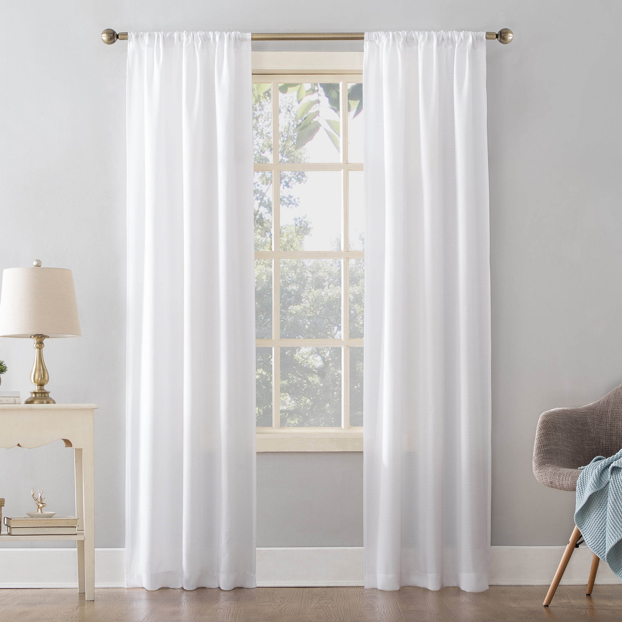 Mainstays Lauren Semi Sheer Textured Solid Rod Pocket Curtain, Single Panel, White, 38" W x 84"L