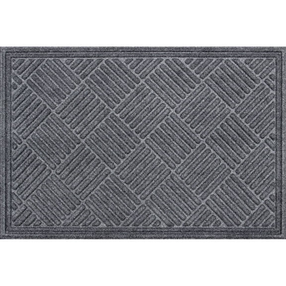 Mainstays Textures Crosshatch Polyester and Rubber Backed Doormat, 2' x 3', Smoke