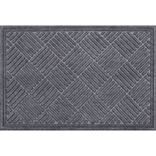 Mainstays Textures Crosshatch Polyester and Rubber Backed Doormat, 2' x 3', Smoke