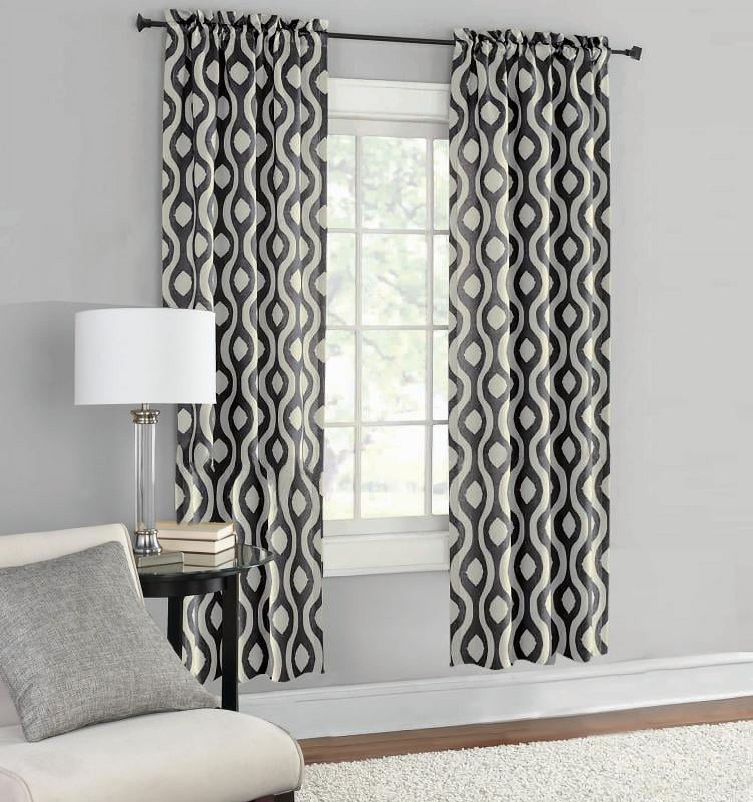 Mainstays Thermal Wave Print Room Darkening Rod Pocket Window Curtain Panel Pair, Set of 2, Black, 30 x 84 - image 1 of 2