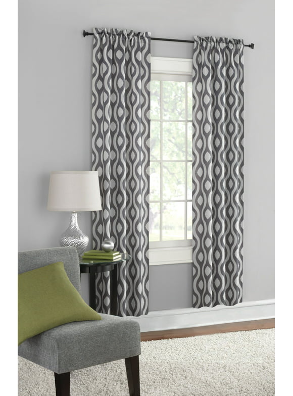 Mainstays Thermal Wave Print Room Darkening Rod Pocket Window Curtain Panel Pair, Set of 2, Gray, 30 x 84