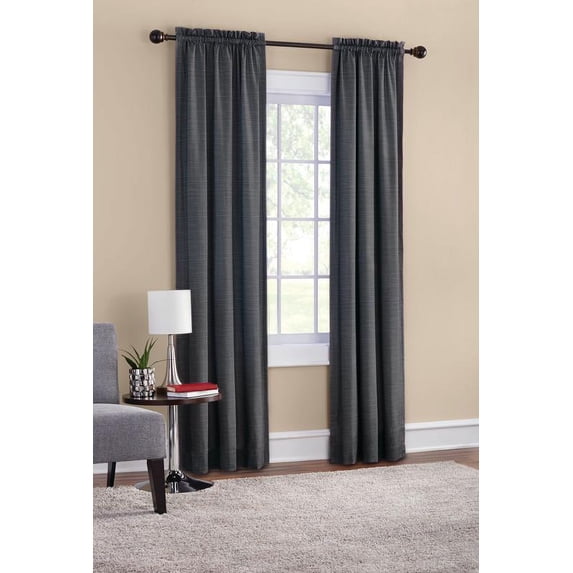 Mainstays Threaded Print Solid Color Room Darkening Rod Pocket Curtain Panel Pair, Set of 2, Black, 30 x 95