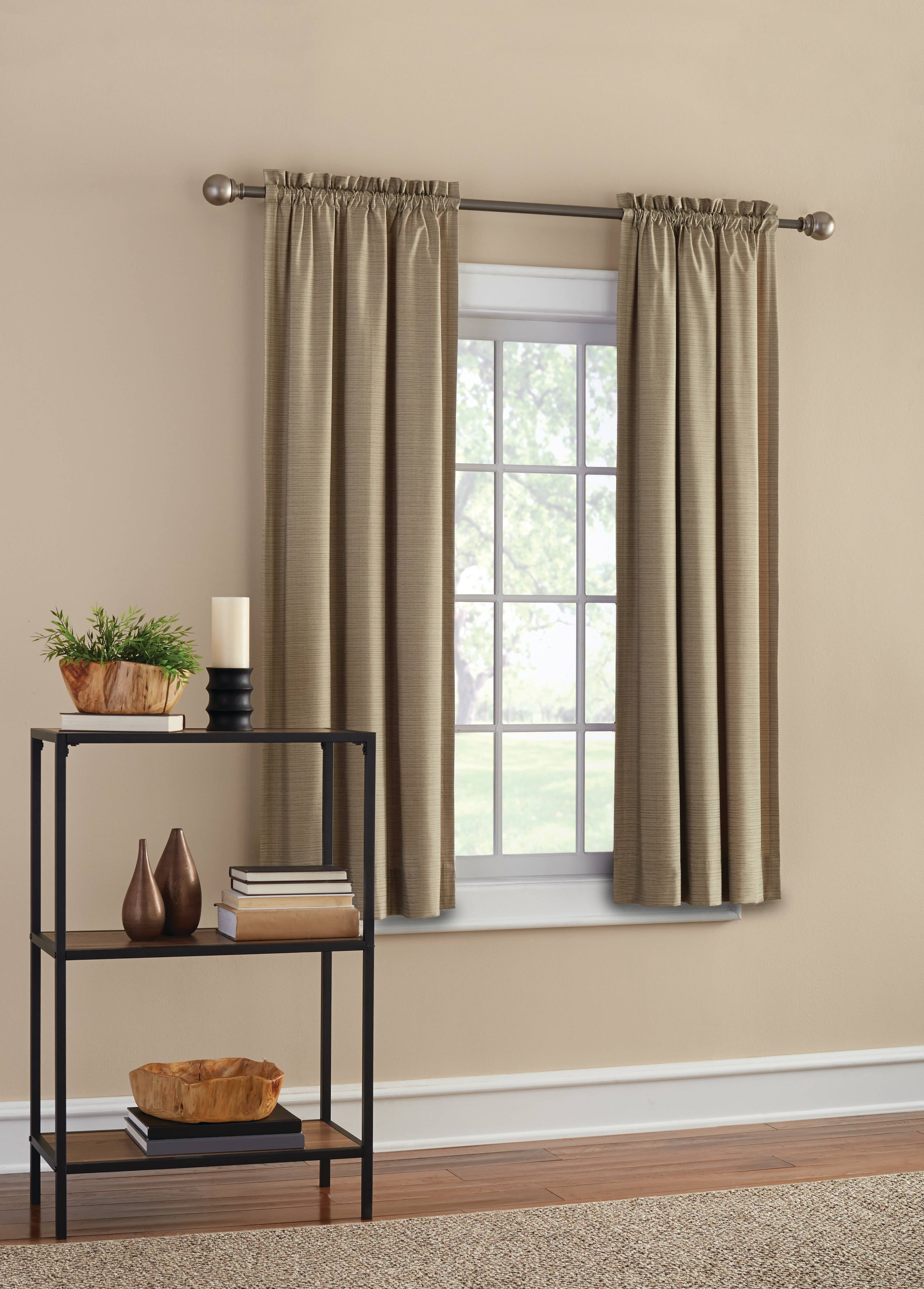 Mainstays Threaded Print Solid Color Room Darkening Rod Pocket Curtain Panel Pair, Set of 2, Taupe, 30 x 63