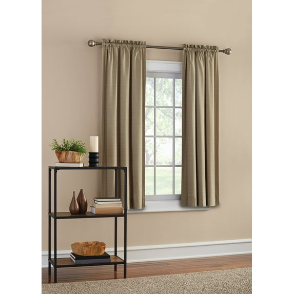 Mainstays Threaded Print Solid Color Room Darkening Rod Pocket Curtain Panel Pair, Set of 2, Taupe, 30 x 63