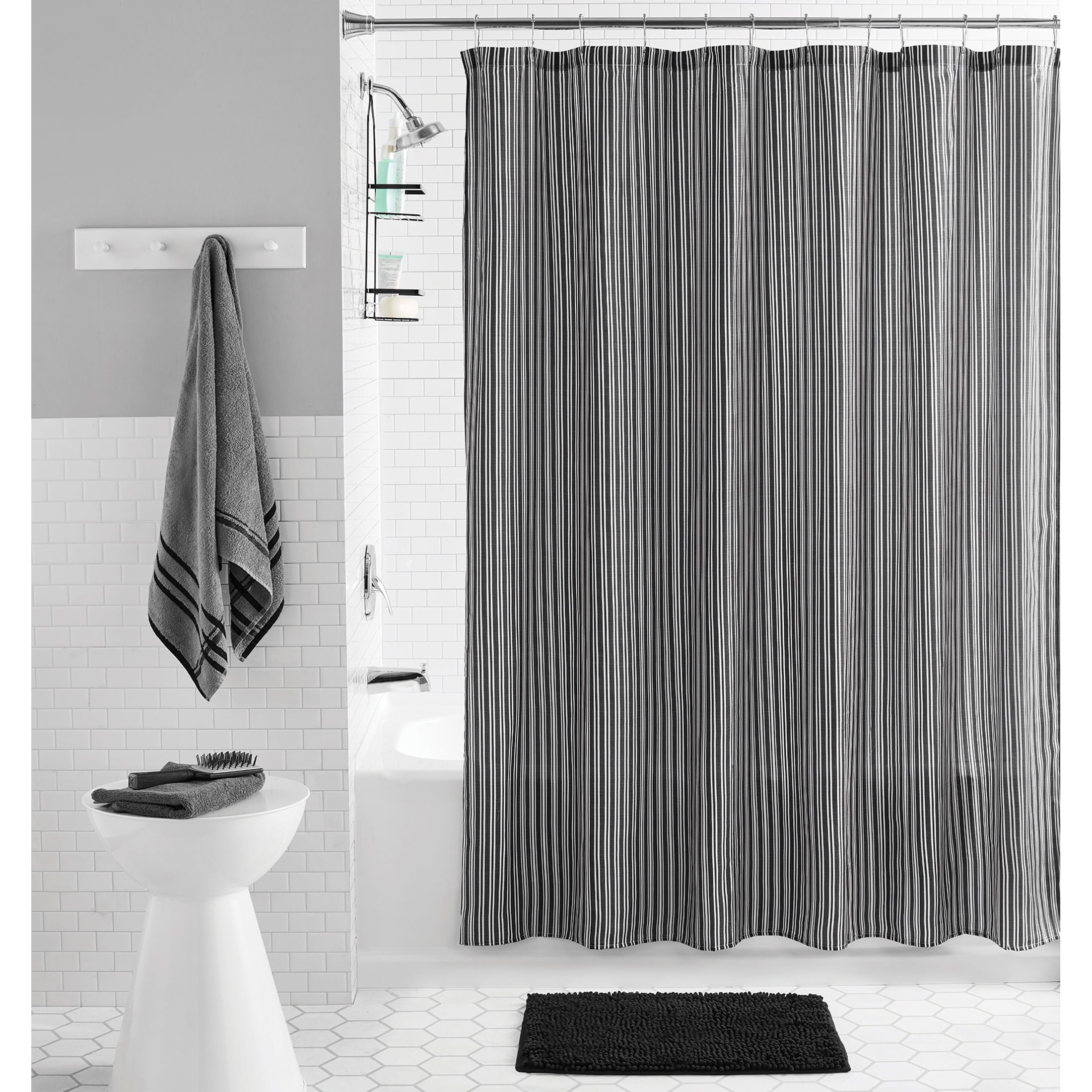Black Gray Stripe Shower Curtain Bathroom Window - Temu
