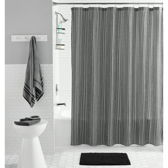 Mainstays Ticking Rich Black Stripe Polyester Bath Set, 15-Piece