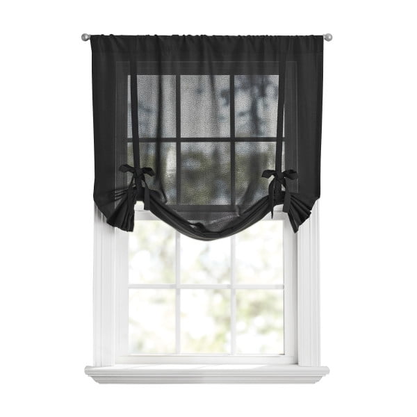 Mainstays Tie up Balloon Shade Pole Top, Rich Black, Polyester, Recycled Poly, 42"W x 63"L, 1 Piece, Indoor Curtain, Adult
