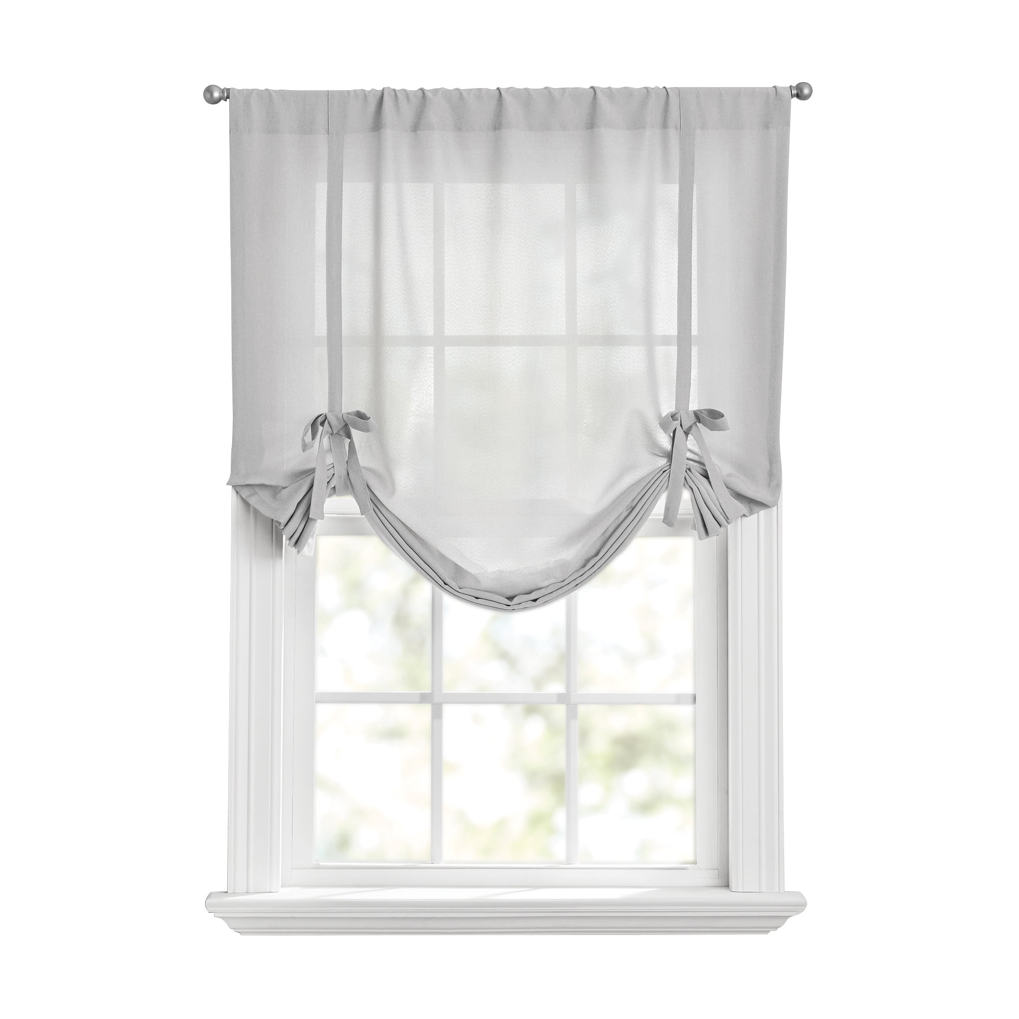 Mainstays Tie Up Balloon Shade Soft Silver Light Filtering Pole Top 1 Piece, 42" W x 63" L