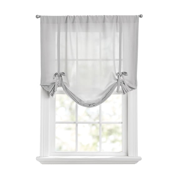 Mainstays Tie Up Balloon Shade Soft Silver Light Filtering Pole Top 1 Piece, 42" W x 63" L