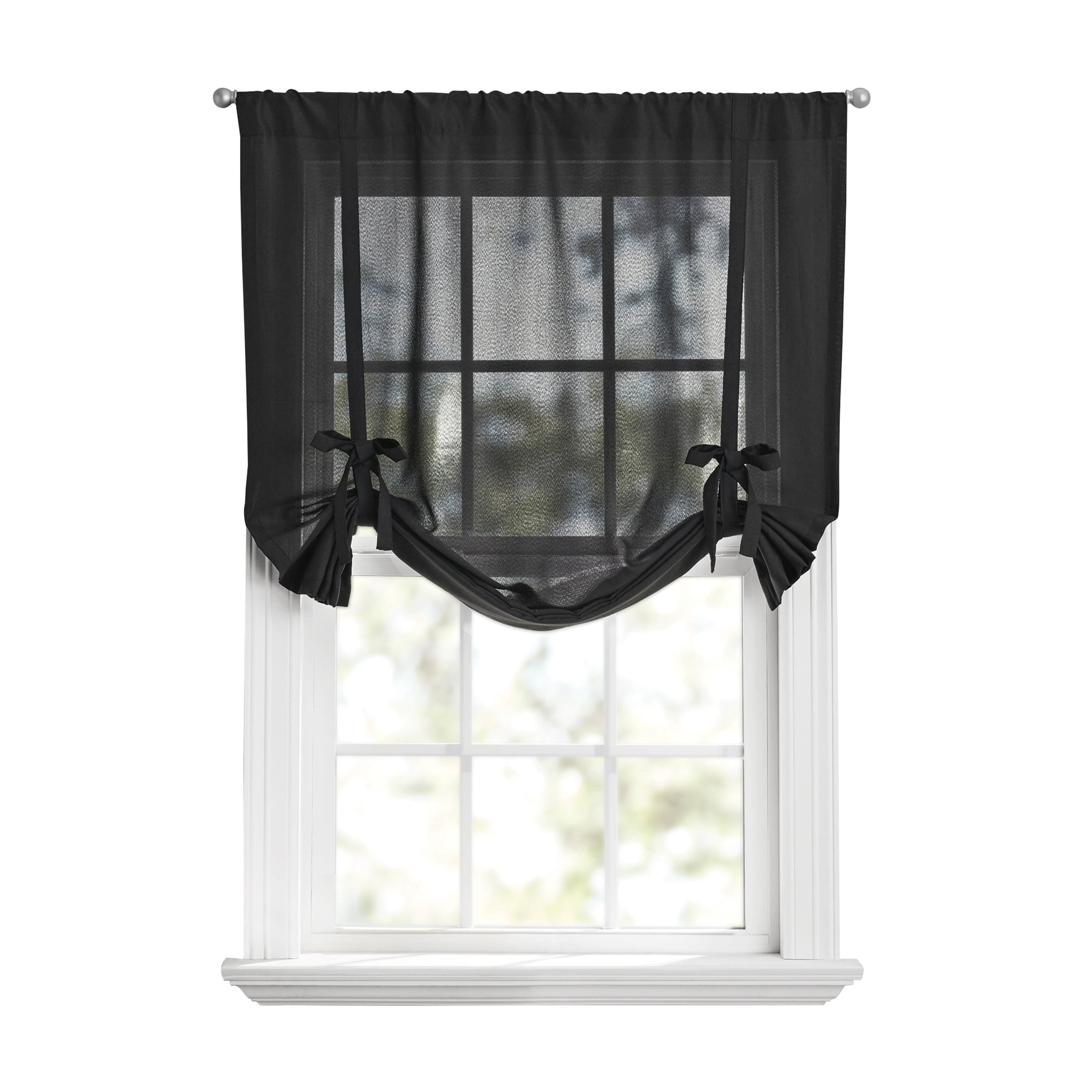Mainstays Tie up Balloon Shade 63" Valance, Poletop Rich Black